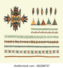 Tribal native American hand drawn set of symbols and design elements