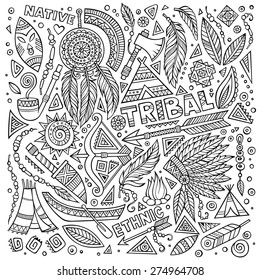 Tribal native American sketch set of symbols