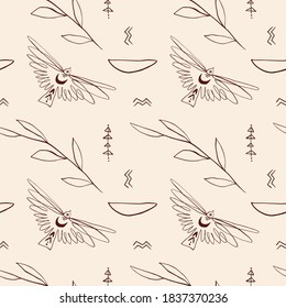 Tribal navajo boho seamless pattern with birds