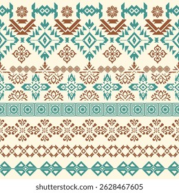 Tribal Navajo e padrão nativo tribal americano padrão de ornamento Southwest Aztec Navajo Aztec textura têxtil étnica tribal padrão aztec navajo tecido mexicano nativo sem costura Vetor para têxtil, deco
