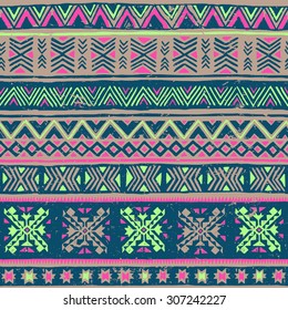 tribal Navajo seamless pattern with triangles. aztec summer geometric print. ethnic hipster backdrop. hand drawn. neon color