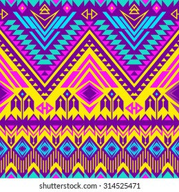 tribal Navajo seamless summer pattern. aztec abstract geometric print. ethnic hipster backdrop. It can be used for wallpaper, web page background, fabric, textile, paper, postcards. neon color 