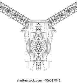 Tribal neck design for clothes, decoration, ethnic print for clothes. Shine decoration neck print. Imitation chest tribal embroidery. Triangle vector pattern