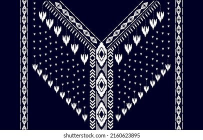 Tribal neck embroidery. Tribal neckline traditional oriental design. Geometric tribal for print, collar, collar border, border, blouse. Ethnic neckline in vector for print or other uses. 