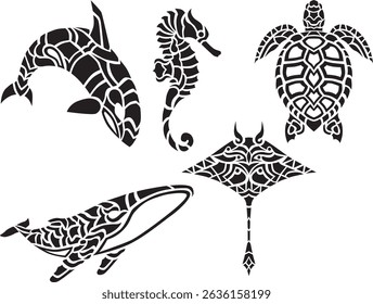 Tribal ocean marine sea animal  art Hawaiian decor ornament vector illustration graphic design