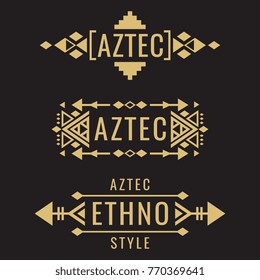 Tribal old aztec mexican vector ornaments on black background. Vector illustration