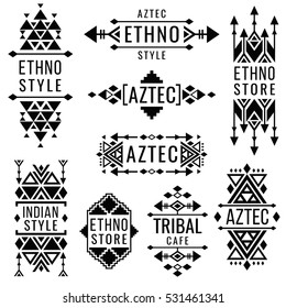 Tribal old mexican vector ornaments, indian nativity traditional logo