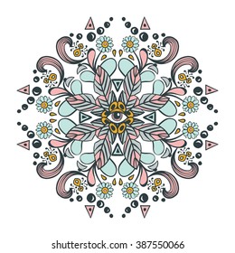 Tribal ornament. Abstract mandala with ethnic elements. Vector illustration.Sketch for  poster, print or t-shirt.