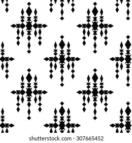 Tribal ornament. Geometric pattern. Ethnic pattern. Seamless pattern in black and white. Vector illustration