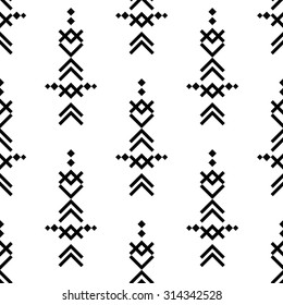 Tribal ornament. Geometric pattern. Ethnic pattern. Seamless pattern in black and white. Vector illustration