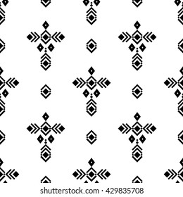 Tribal ornament. Geometric pattern. Ethnic pattern. Seamless pattern in black and white. Vector illustration