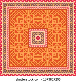 Tribal ornamental pattern in red and orange