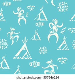 Tribal ornamental texture. Vector seamless pattern. American indian village. Hand drawn tropical background.