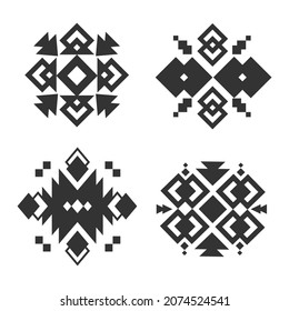 Tribal ornaments. Abstract ethnic black silhouette, decorative native art elements for decor and design, geometric style oriental objects, vintage logo or print vector isolated set