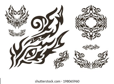 Tribal ornate dragon eye and eyes elements