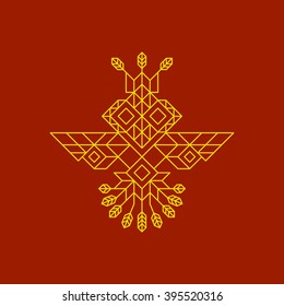 Tribal Owl Symbol. Ornate owl symbol in tribal style. Vintage Decoration Element. Line Art Design. Calligraphic Element. Geometric Style. Owl Icon. Outline Style. Abstract Emblem. Lineart Illustration