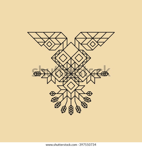 Tribal Owl Symbol. Ornate owl symbol in\
tribal style. Vintage Decoration Element. Line Art Design.\
Calligraphic Element. Geometric Style. Owl Icon. Outline Style.\
Abstract Emblem. Lineart\
Illustration