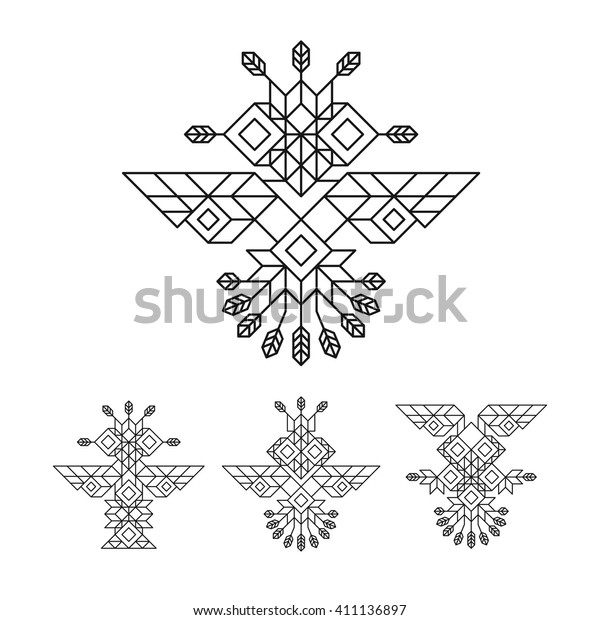 Tribal Owl Symbol. Ornate owl\
symbol in tribal style. Line Art Design. Owl Icon. Lineart\
Illustration.