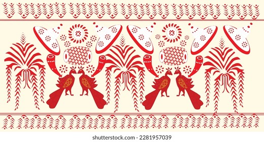 tribal pattern ( assamese pattern ) of northeast india which is used for textile design in assam gamosa , muga silk or other traditional dress.similar to ukrainian pattern or russian pattern.