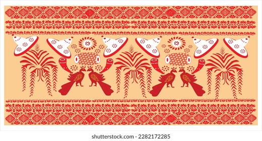 patrón tribal (patrón assamés) del noreste de la india que se usa para el diseño textil en assam gamosa , seda muga u otro vestido tradicional. similar al patrón ucraniano o patrón ruso.