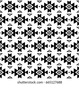 Tribal pattern, Aztec seamless background, Navajo vector design in black pattern on white 