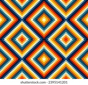 Tribal pattern in bright colors, large scale Aztec diamonds geometrics