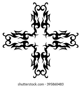 tribal pattern cross element template  tattoo vector art design, isolated illustration abstract pattern on white background, cross art pattern cut out. 