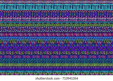 Tribal pattern. Embroidery ornament. Ethnic style. Fabric design effect texture. Boho fashion. Traditional textile. Vector seamless pattern for fashion design, interior or printed products.
