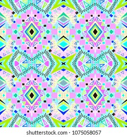 Tribal pattern. Ethnic print. Aztec. Abstract geometric fabric. Cloth design. Spiritual fashion. Mystical ornament. Navajo textile. Boho homespun. Hand drawn seamless vector.