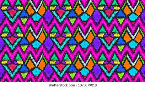 Tribal pattern. Ethnic print. Aztec. Abstract geometric fabric. Cloth design. Spiritual fashion. Tribal fabric. Ethnic. Mystical ornament. Navajo textile. Boho homespun. Hand drawn seamless vector.