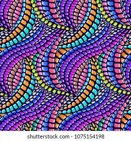 Tribal pattern. Ethnic print. Aztec. Abstract geometric fabric. Cloth design. Spiritual fashion. Ikat. Tie dye. Shibori. Mystical ornament. Navajo textile. Boho homespun. Hand drawn seamless vector.