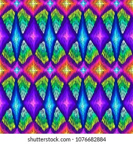 Tribal pattern. Ethnic print. Aztec. Abstract geometric fabric. Cloth design. Spiritual fashion. Mystical ornament. Navajo textile. Boho homespun. Hand drawn seamless vector.