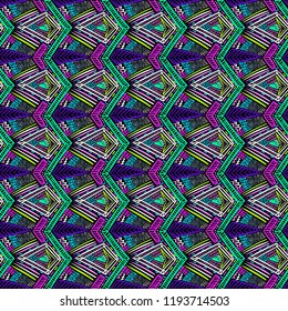 Tribal pattern. Ethnic print. Aztec. Abstract geometric fabric. Cloth design. Spiritual fashion. Mystical ornament. Navajo textile. Boho homespun. Hand drawn seamless vector.