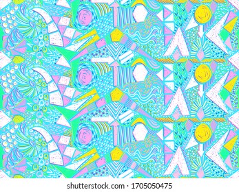 Tribal pattern. Ethnic print. Aztec. Abstract geometric fabric. Cloth design. Spiritual fashion. Mystical ornament. Navajo textile. Boho homespun. Hand drawn seamless vector.