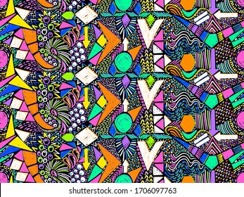 Tribal pattern. Ethnic print. Aztec. Abstract geometric fabric. Cloth design. Spiritual fashion. Mystical ornament. Navajo textile. Boho homespun. Hand drawn seamless vector.