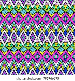 Tribal pattern. Ethnic print. Aztec. Abstract geometric fabric. Cloth design. Spiritual fashion. Mystical ornament. Navajo textile. Boho homespun. Hand drawn seamless vector.