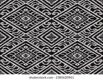 Tribal pattern ikat aztec art black white abstract background ethnic folk embroidery geometric shapes wallpaper background vector illustration print decorative design classical