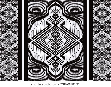 Tribal pattern ikat aztec art black white abstract background ethnic folk embroidery geometric shapes wallpaper background vector illustration print decorative design classical