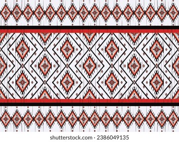 Tribal pattern ikat aztec art white red abstract background ethnic folk embroidery geometric shapes wallpaper background vector illustration print decorative design classical