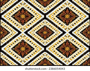 Tribal pattern ikat aztec art background orange yellow white ethnic abstract folk embroidery geometric shapes wallpaper background vector illustration print decorative design classical