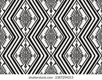 Tribal pattern ikat aztec art black white abstract background ethnic folk embroidery geometric shapes wallpaper background vector illustration print decorative design classical