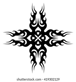 tribal pattern tattoo vector art design element template, isolated illustration abstract pattern on white background, cross art pattern cut out. 