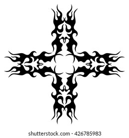 tribal pattern tattoo vector art design element template, isolated illustration abstract pattern on white background, cross art pattern cut out. 