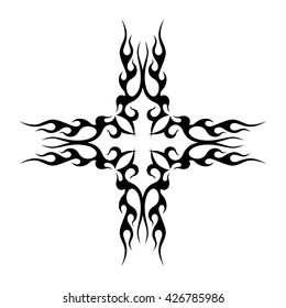 tribal pattern tattoo vector art design element template, isolated illustration abstract pattern on white background, cross art pattern cut out. 