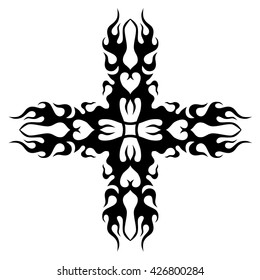 tribal pattern tattoo vector art design element template, isolated illustration abstract pattern on white background, cross art pattern cut out. 