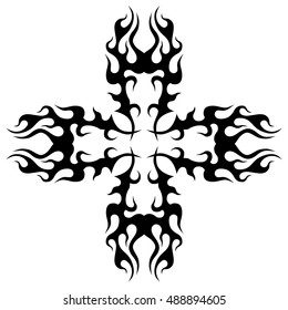 tribal pattern tattoo vector art design element template, isolated illustration abstract pattern on white background, cross art pattern cut out. 