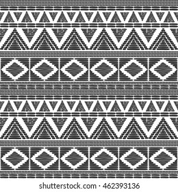 Tribal pattern vector in black white colors. Print with african tribe border motifs. Ethic texture. Background for fabric, wallpaper, wrapping paper and card template.