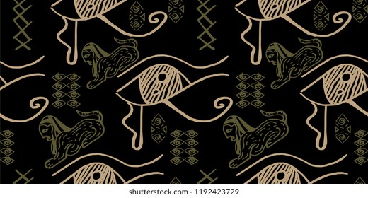 Tribal pattern vector with seamless egyptian symbol ancient style. Vintage illustration background for fashion textile print and wrapping.