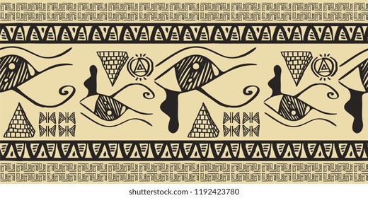 Tribal pattern vector with seamless egyptian symbol ancient style. Vintage illustration background for fashion textile print and wrapping.