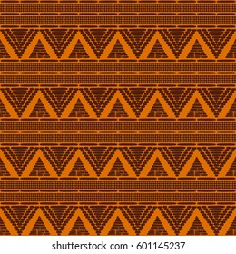 Tribal Pattern Vector Seamless. Ethics African Orange Brown Texture. Border Background For Fabric, Wallpaper, Wrapping Paper And Boho Card Template.